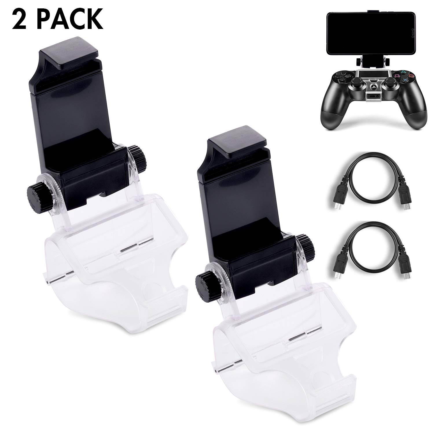 2 Pack PS4 Controller Phone Clip, PS4 Slim Pro DualShock 4 Controller Grip for Android Smart Phone, 180 Degree Gaming Holder Mount Stand Bracket for Playstation 4 Game Controller 6 in Samsung