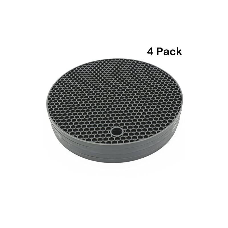 Lucky Plus Silicone Rubber Trivet Mat for Hot Pan and Pot Hot Pads Counter Mat Heat Resistant Tablemat or Placemats 4 Pack,Size:7x7 Inch, Color: Gray,Shape:Round
