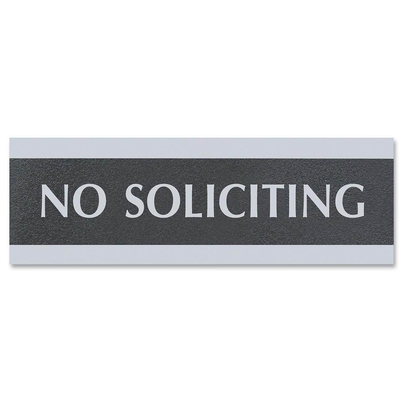 Headline Sign Century Series Office Sign NO SOLICITING 9 x 3 Black/Silver 4758