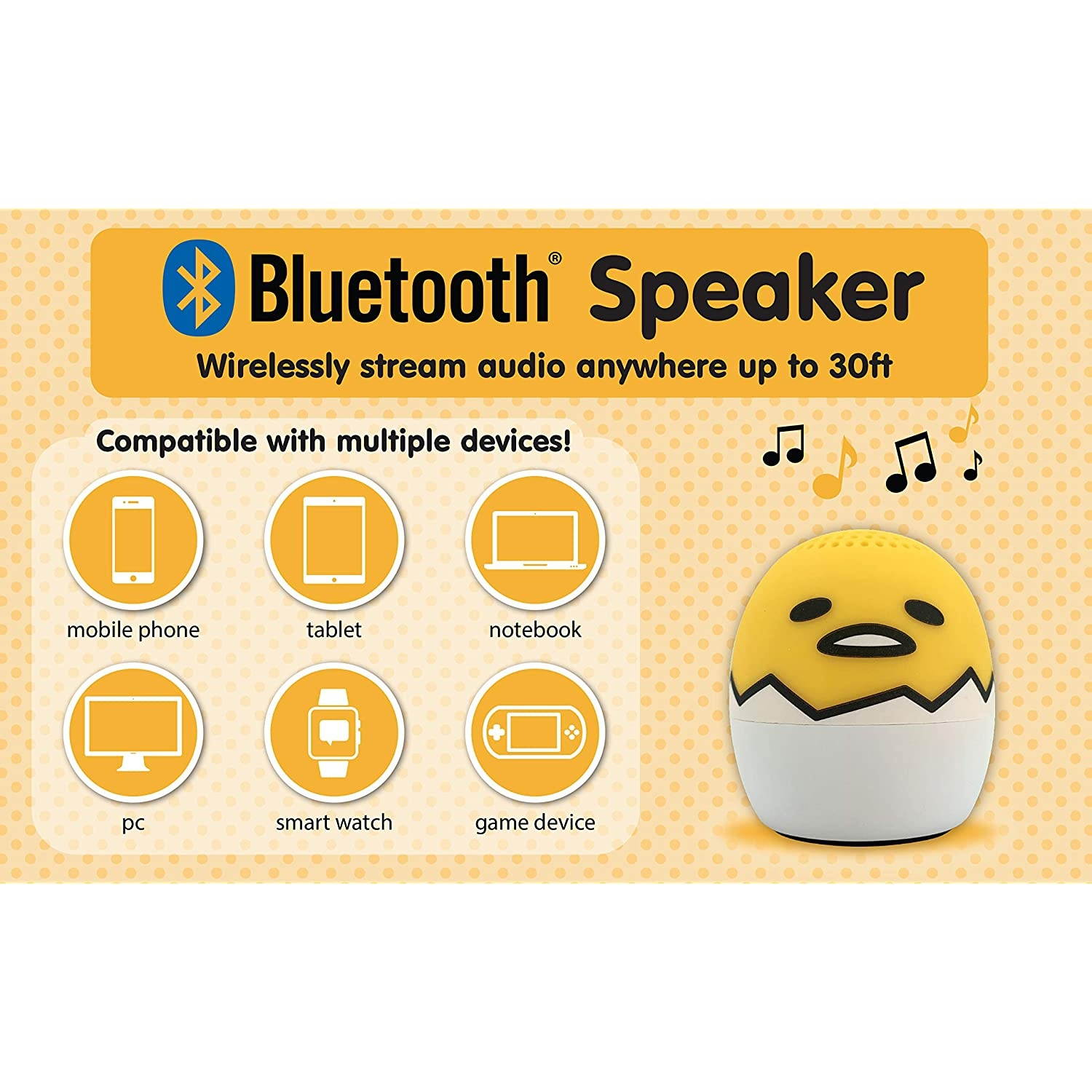 Gudetama The Lazy Egg Bluetooth Speaker Portable Wireless Small But Loud N Crystal Clear Mini Bluetooth Speakers for Home, Travel, Outdoor, Beach, Shower, Rechargeable, Compatible with iPhone Samsung