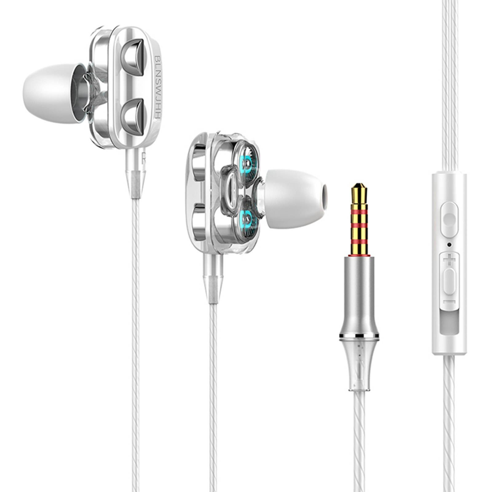 A4 Wired Earphone Dual Driver 3.5mm Port Bass Stereo In-Ear Sports Waterproof Earphone (Four-loudspeaker version)