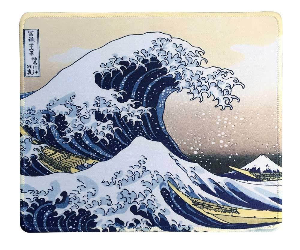 dealzEpic - Art Mouse Pad - Natural Rubber Mousepad Printed with Japan Art The Great Wave by Hokusai - Stitched Border - 9.5x7.9 inches