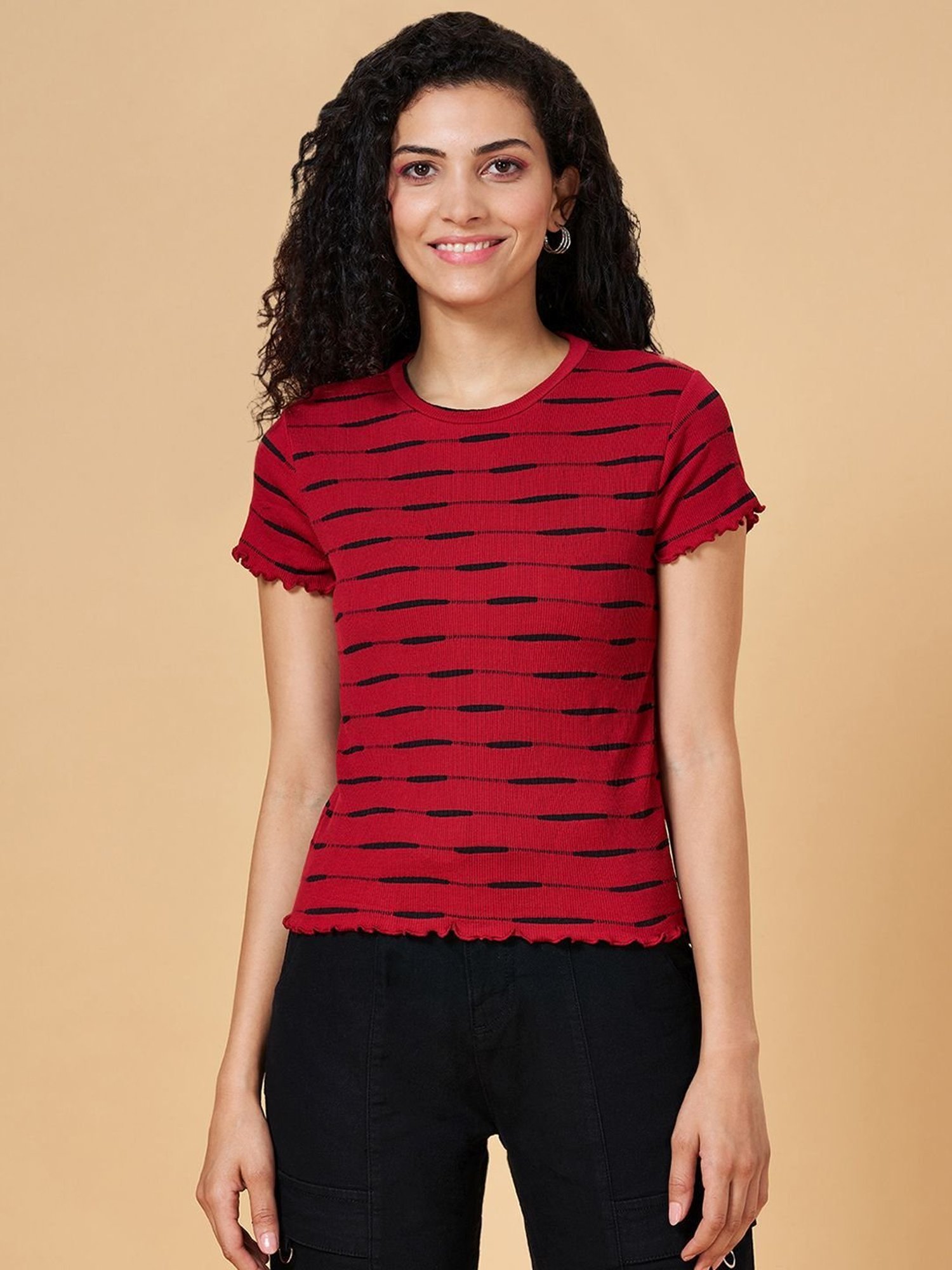 People by Pantaloons Maroon Self Pattern Top
