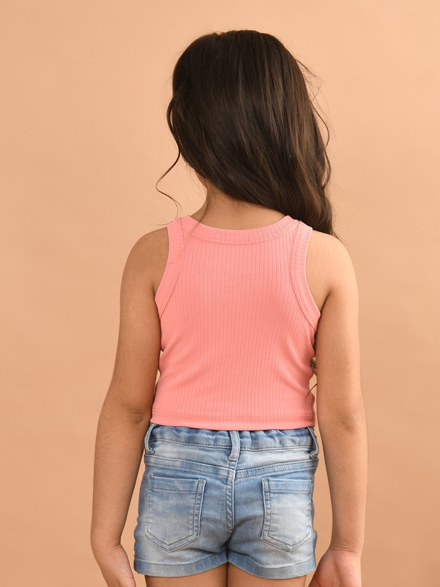 LilPicks Kids Baby Pink Solid Crop Top