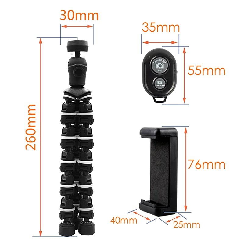 Phone Tripod,  Octopus Phone Tripod Portable and Adjustable Tripod Stand Holder with Universal Clip and Bluetooth Remote Compatible with Most Smartphones, GoPros, and Digital Cameras