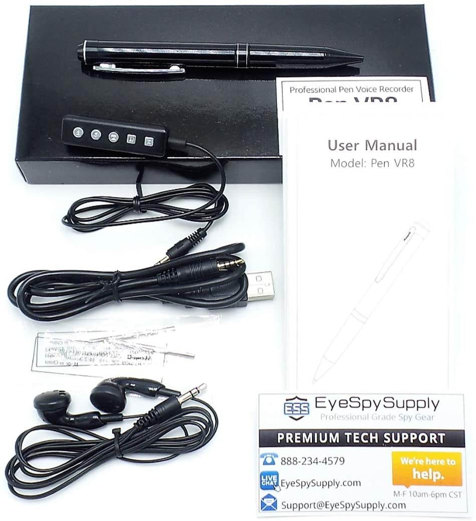 Slim Voice Activated Covert Digital Pen Audio Recorder | Long 20 Hour Battery Life | Date & Time Stamp | Mini Spy Recording Device | MP3 Playback on The Go } Easy to Use One Touch Recording