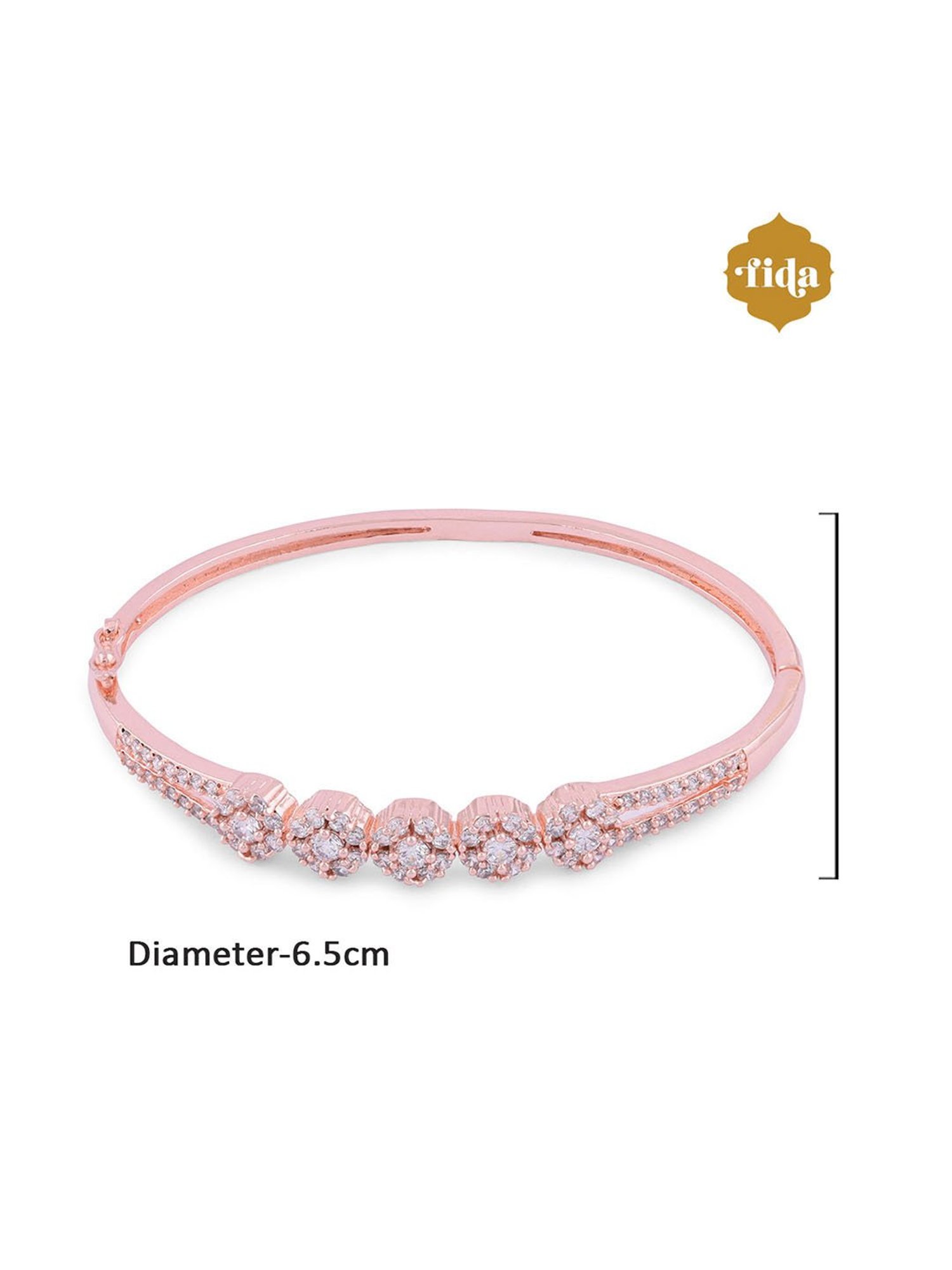 Fida American Diamond Rose Gold-Plated Floral Bangle-style Bracelet for Women