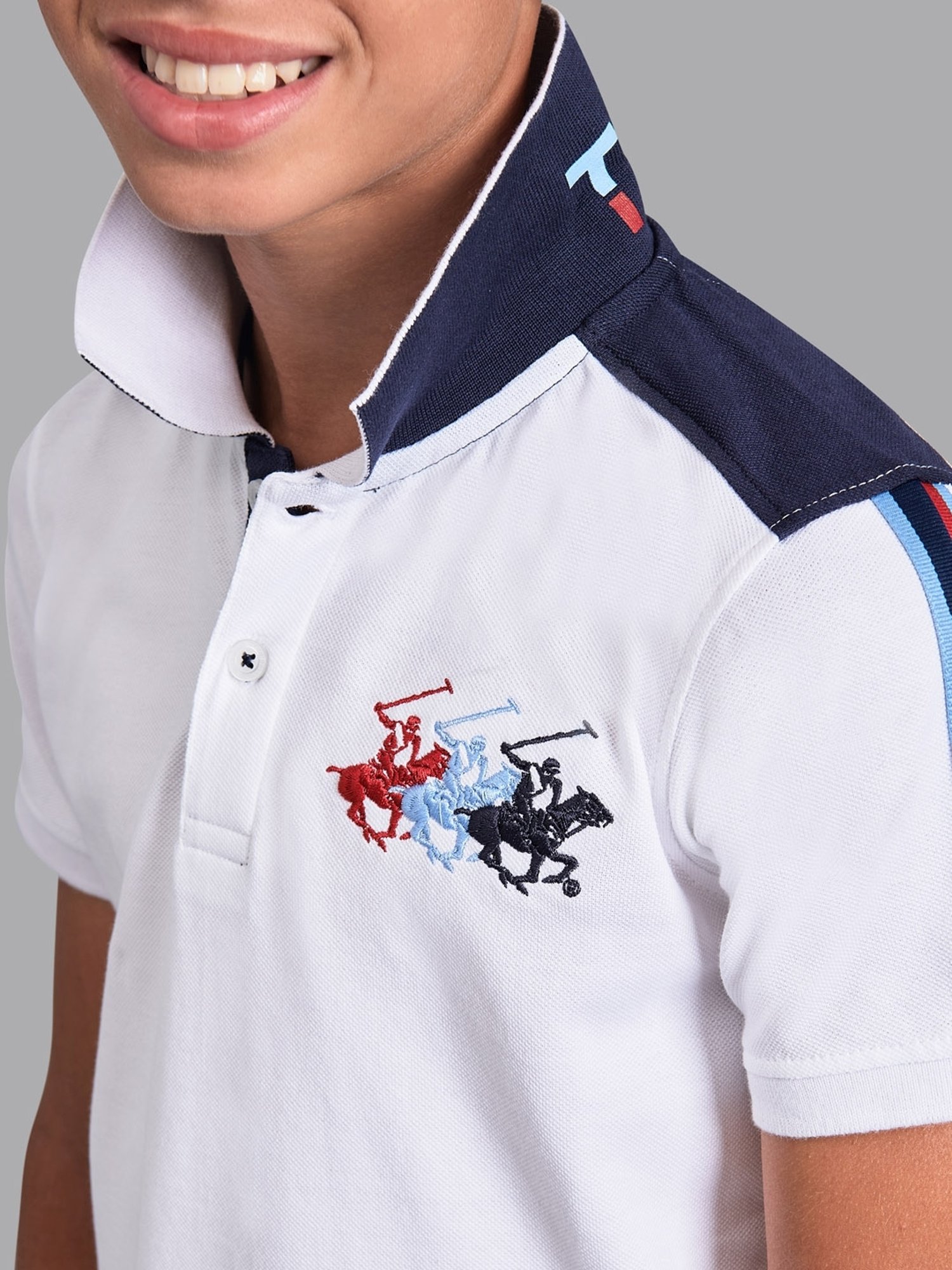 Beverly Hills Polo Club Kids White Cotton Regular Fit Polo T-Shirt