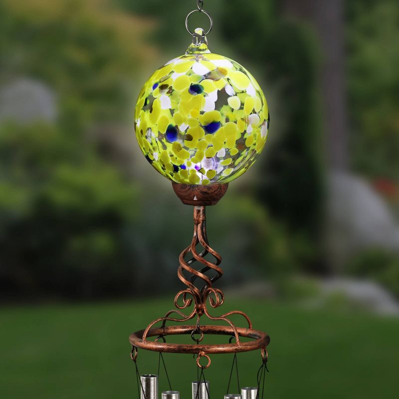 46.25" Solar Glass Ball Wind Chime Yellow - Exhart