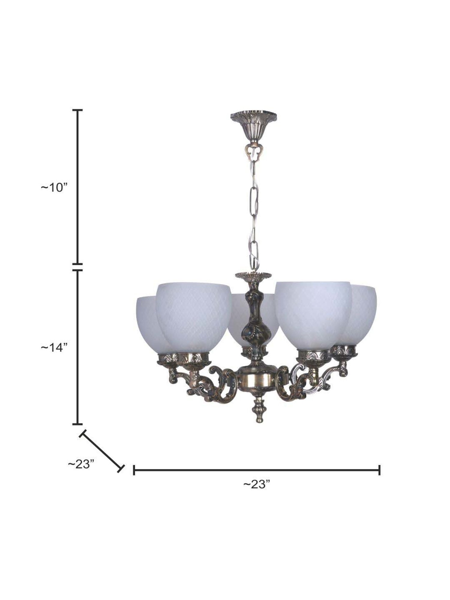 FOS LIGHTING White & Golden Aluminium 5-In-1 Diamond Chandelier With Glass Shade