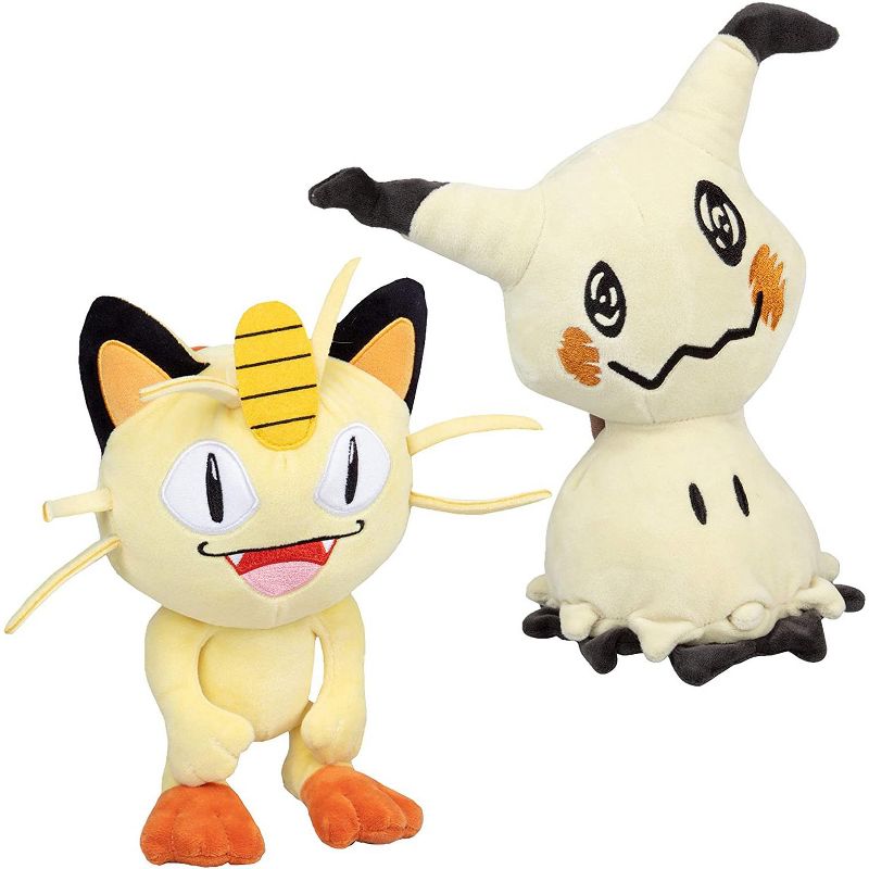 Jazwares Pokemon Meowth and Mimikyu Plush Stuffed Animal Toys 8", Set of 2