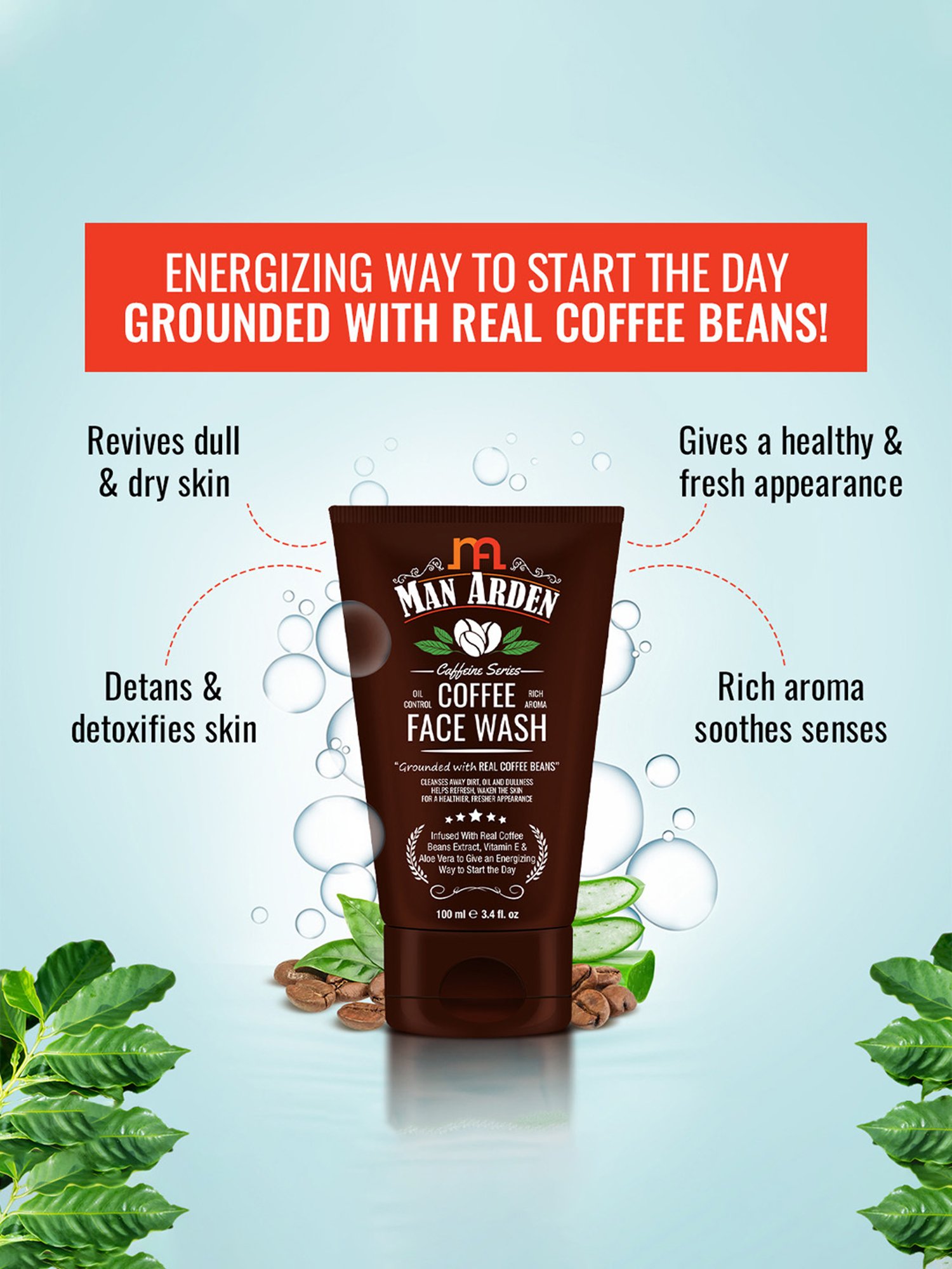 Man Arden Caffeine Series Coffee Face Wash - No Parabens, Sulphate, Silicones - 100 ml