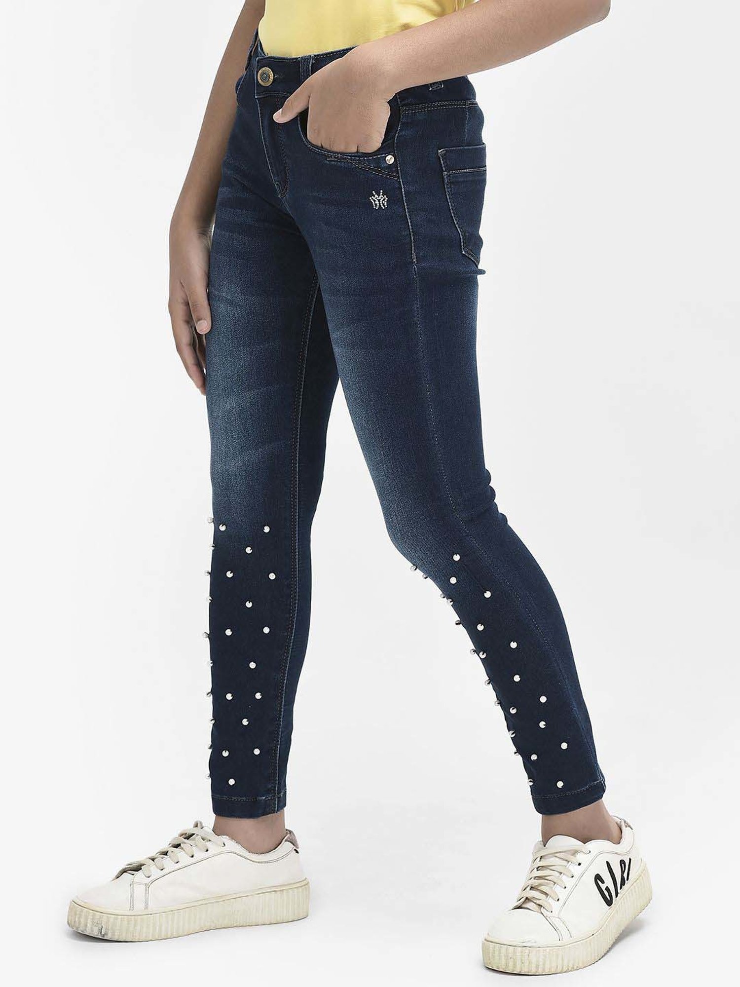 Crimsoune Club Girls Blue Embellished Jeans