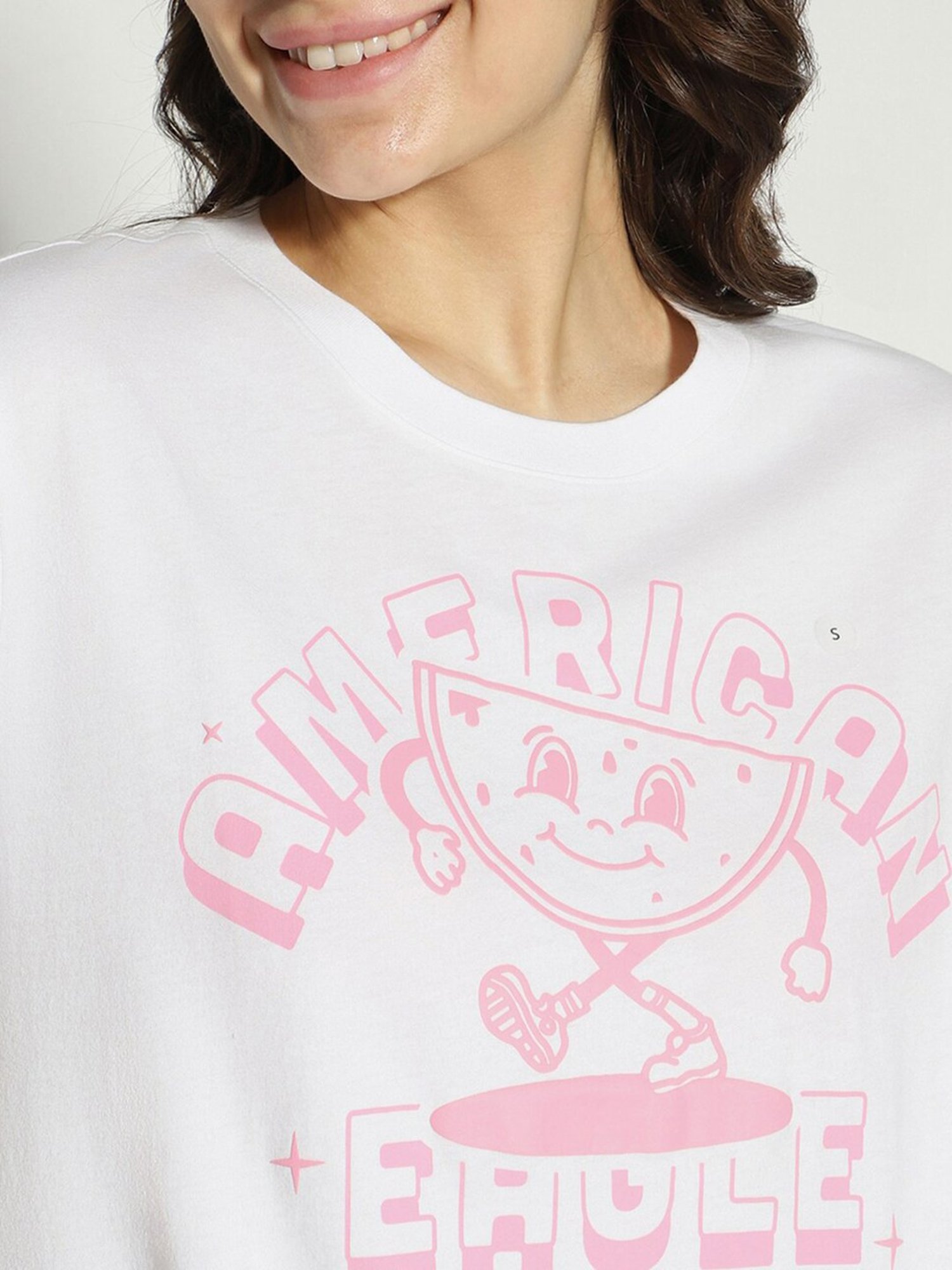 American Eagle Outfitters White Cotton Graphic Print Oversized T-Shirt