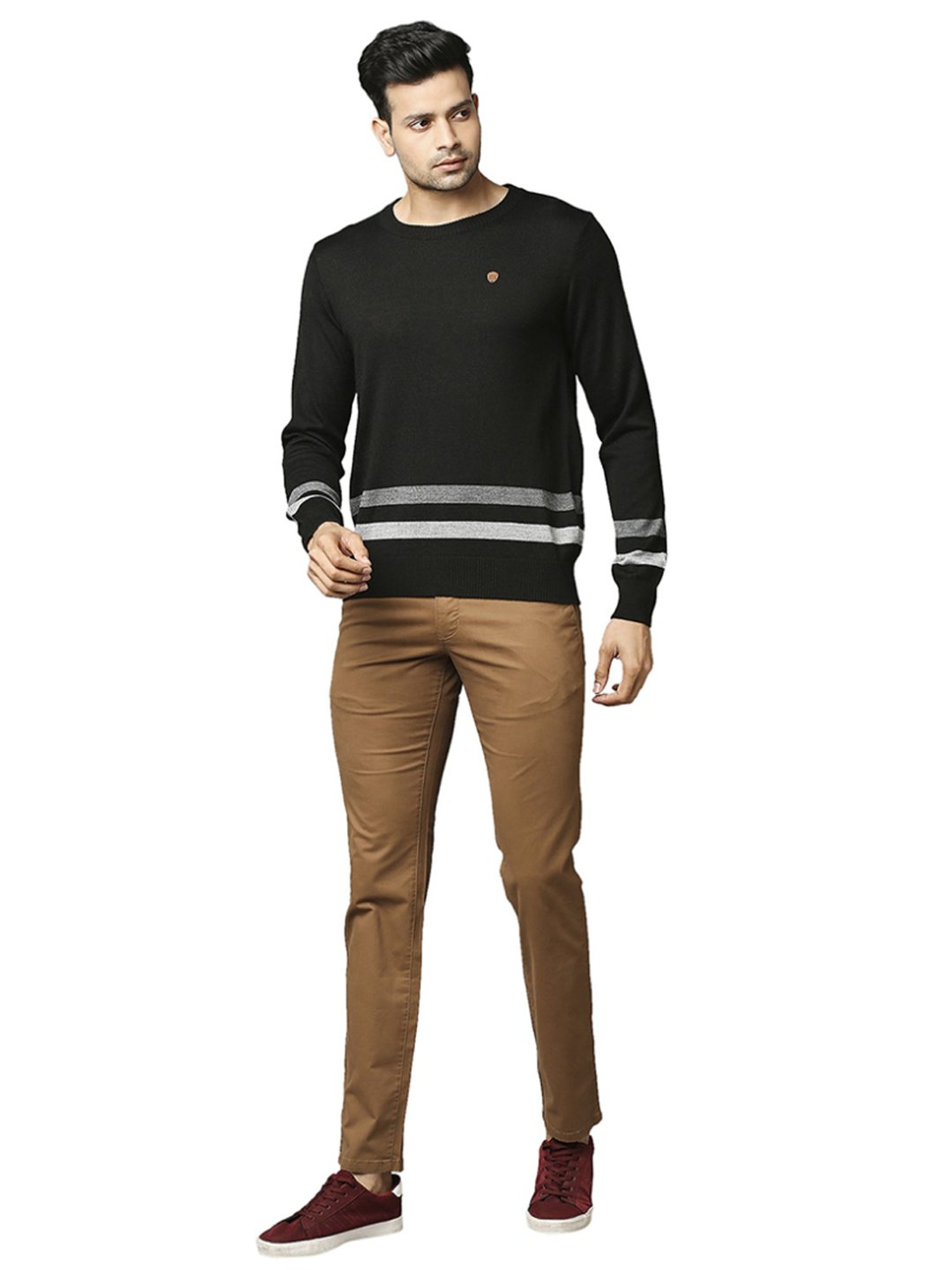 Raymond Black  Regular Fit Striped Sweaters