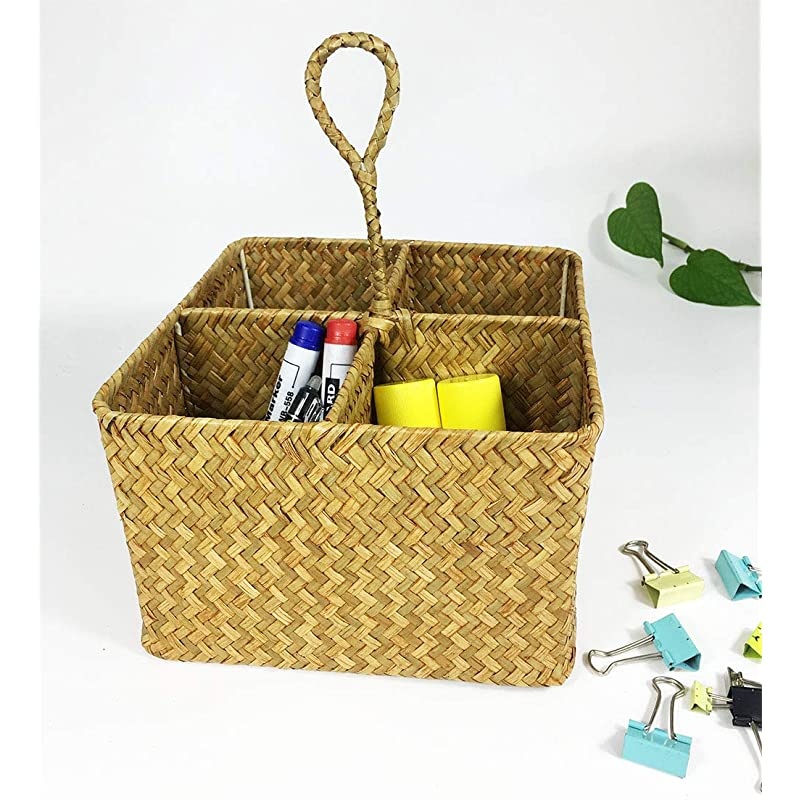 Rectangur Woven Seagrass Storage Basket and Home Organizer BinsNatural Water Hyacinth Basket Brown
