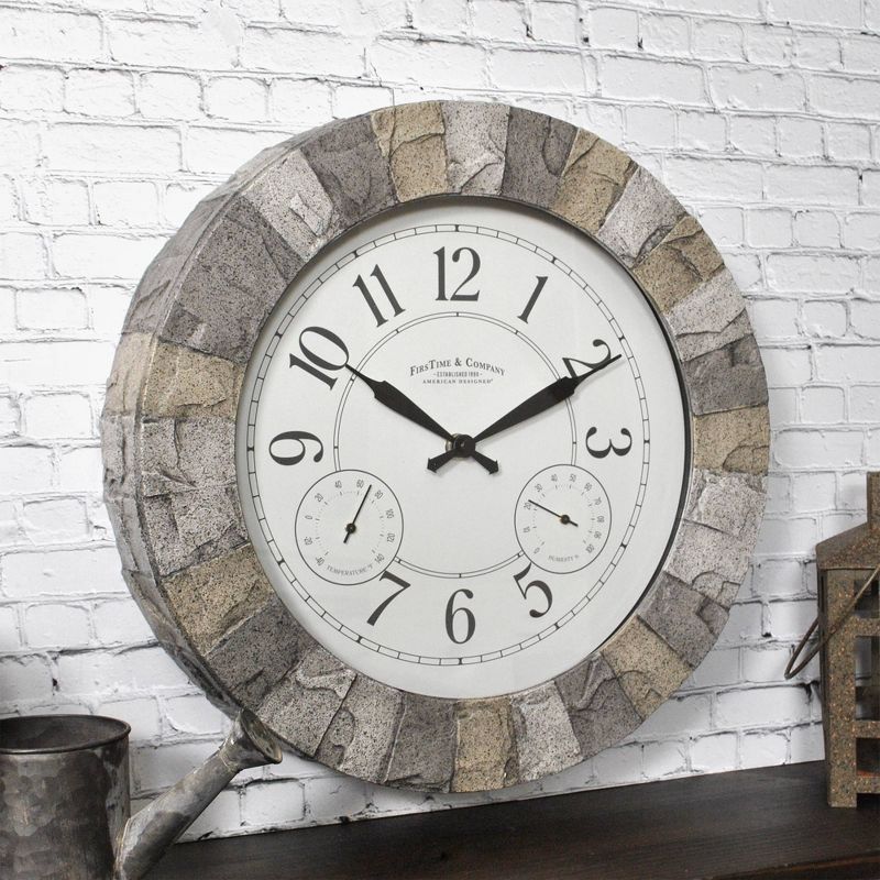 14" First Time Stoneybrook Outdoor Wall Clock Charcoal