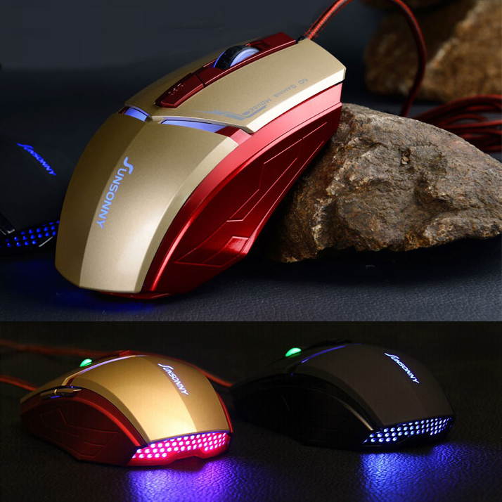 SunSonny T-M30 Iron Man 3 Optical Wired USB Gaming Mouse - 1800DPI 6D 6 Buttons X3 for Gamer PC Laptops - Gold