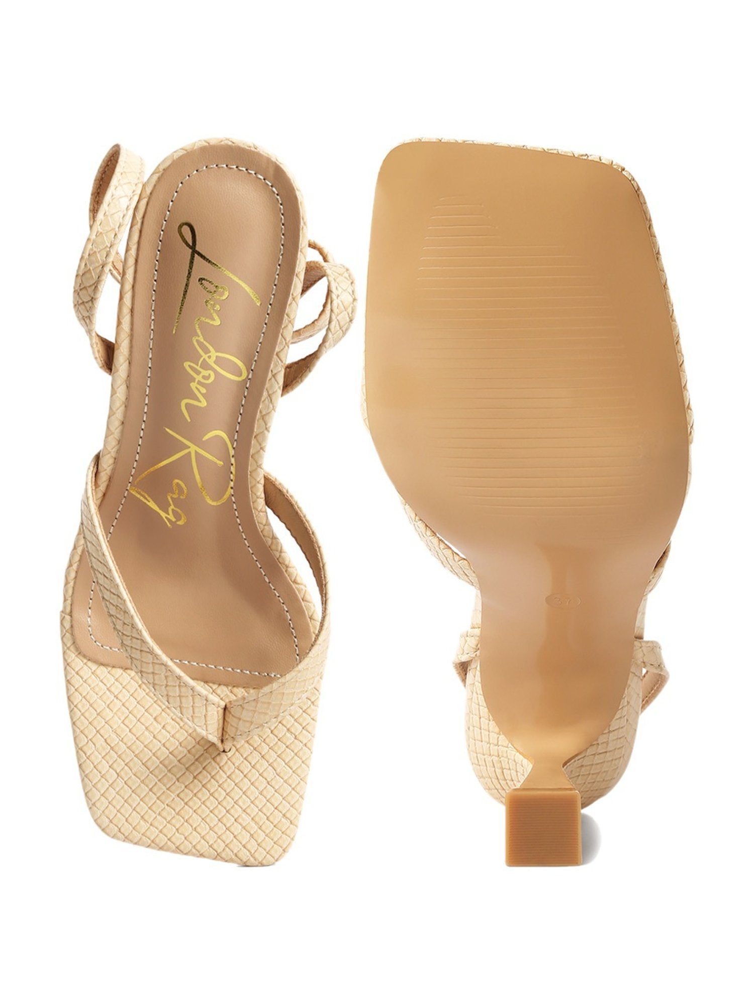 London Rag Women's Beige Ankle Strap Stilettos