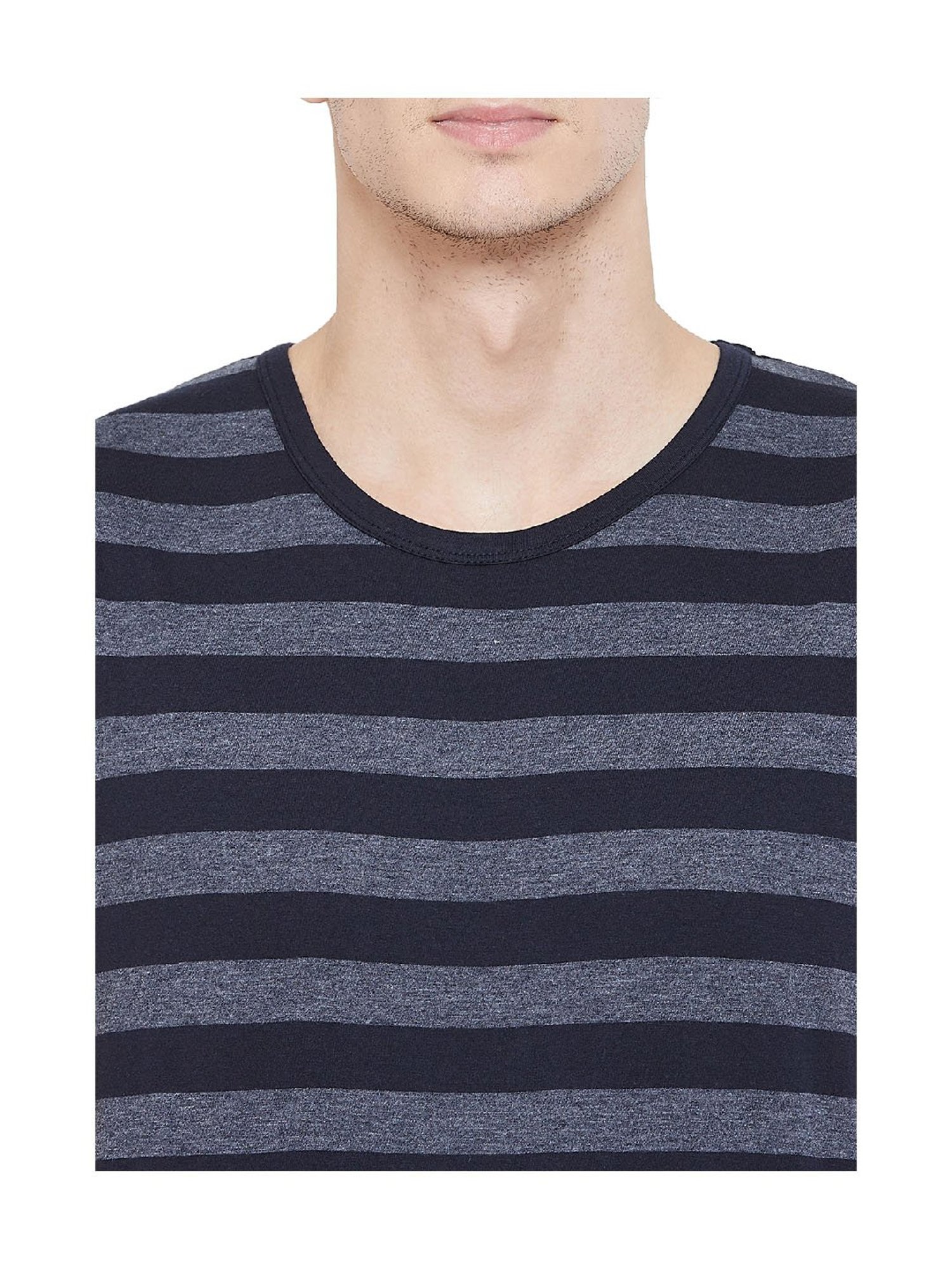 Hypernation Blue & Grey Stripes Cotton T-Shirt