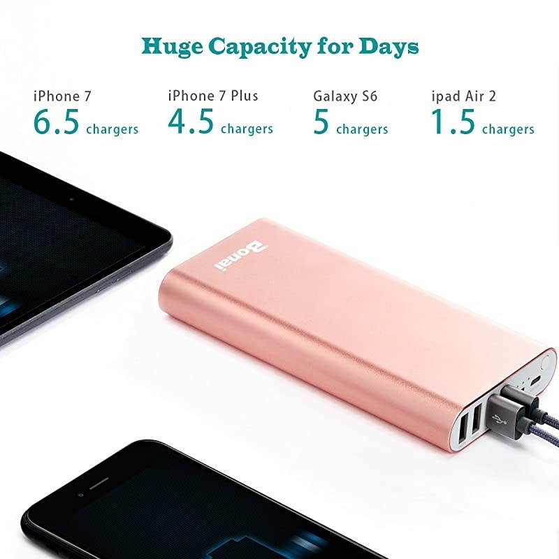Portable Charger  20000mAh Power Bank 4Port Output Aluminum Polymer Portable Battery Charger 40A Max Input Compatible with iPhone 11 XR 8 7 6s Galaxy S20 S8 Rose Gold