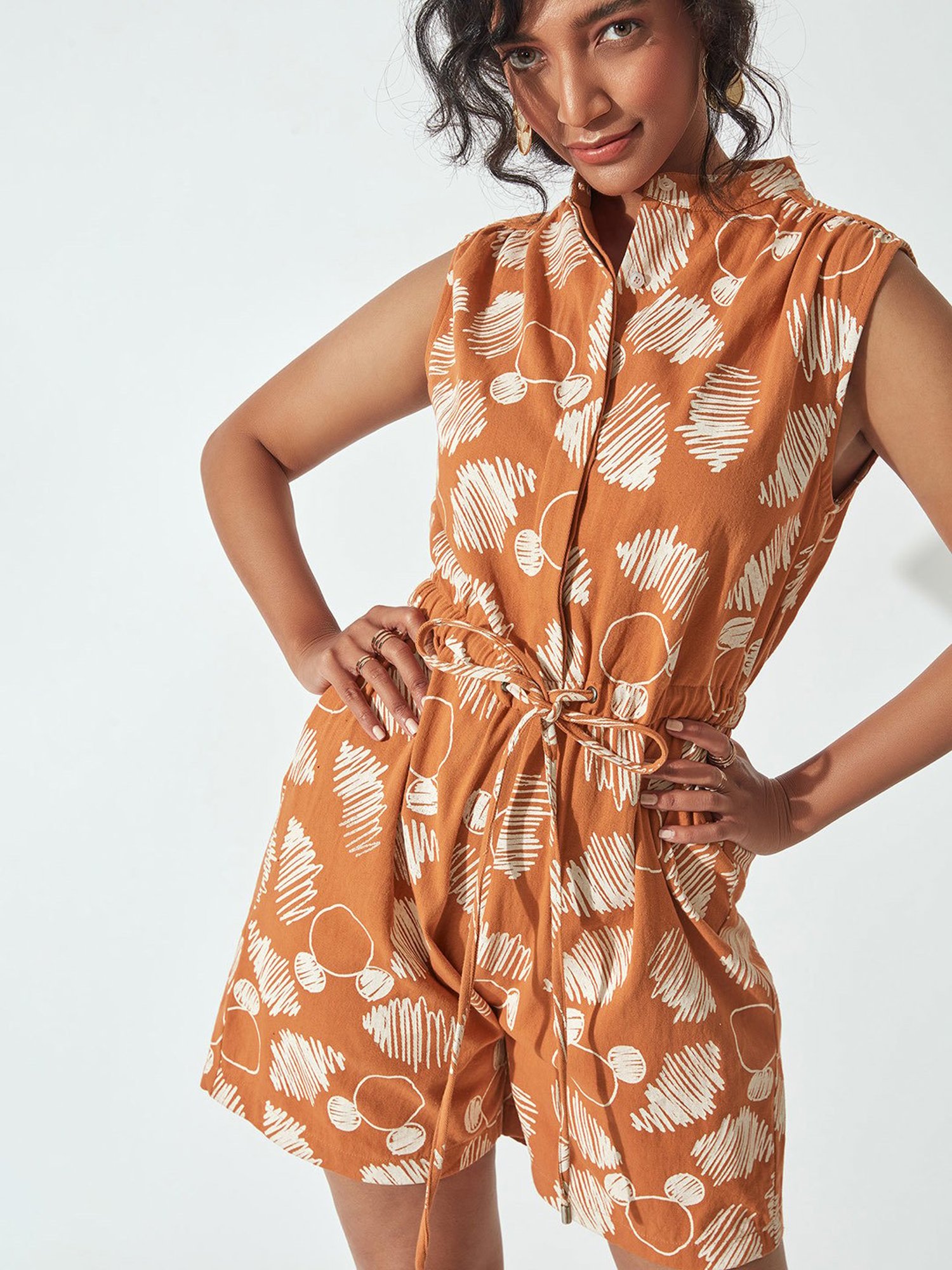 The Label Life Rust Cotton Printed Playsuit