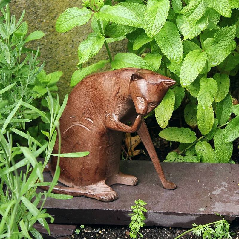8.5" Tall Playful Metal Coy Siamese Cat Garden Figurine Dark Bronze Painted Finish - Achla Designs