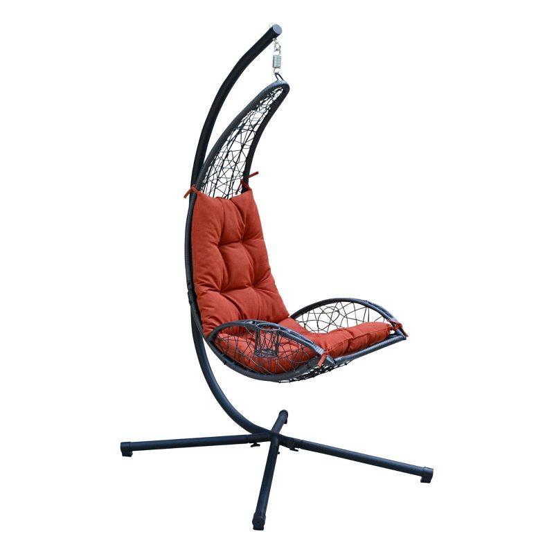 Cushioned Rattan Wicker Hanging Chair with Stand - Terra Cotta - Algoma