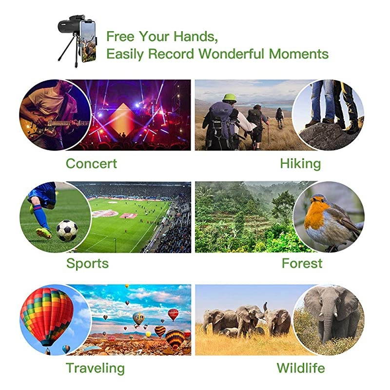 Monocular Telescope with Low Night Vision  High Power Monoculars for Adults and Kids with Tripod and Smartphone Holder for Bird Watching Hunting Camping Travelling Wildlife Secenery