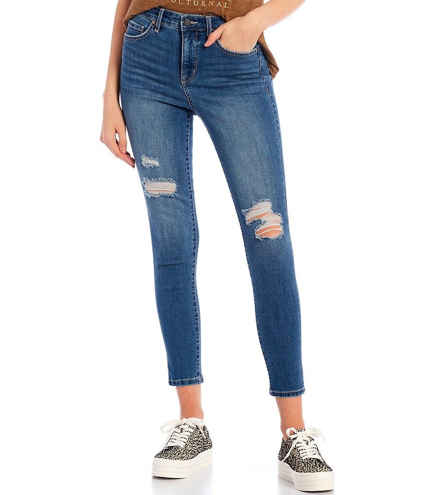 Frayed High Rise Ankle Skinny Jeans