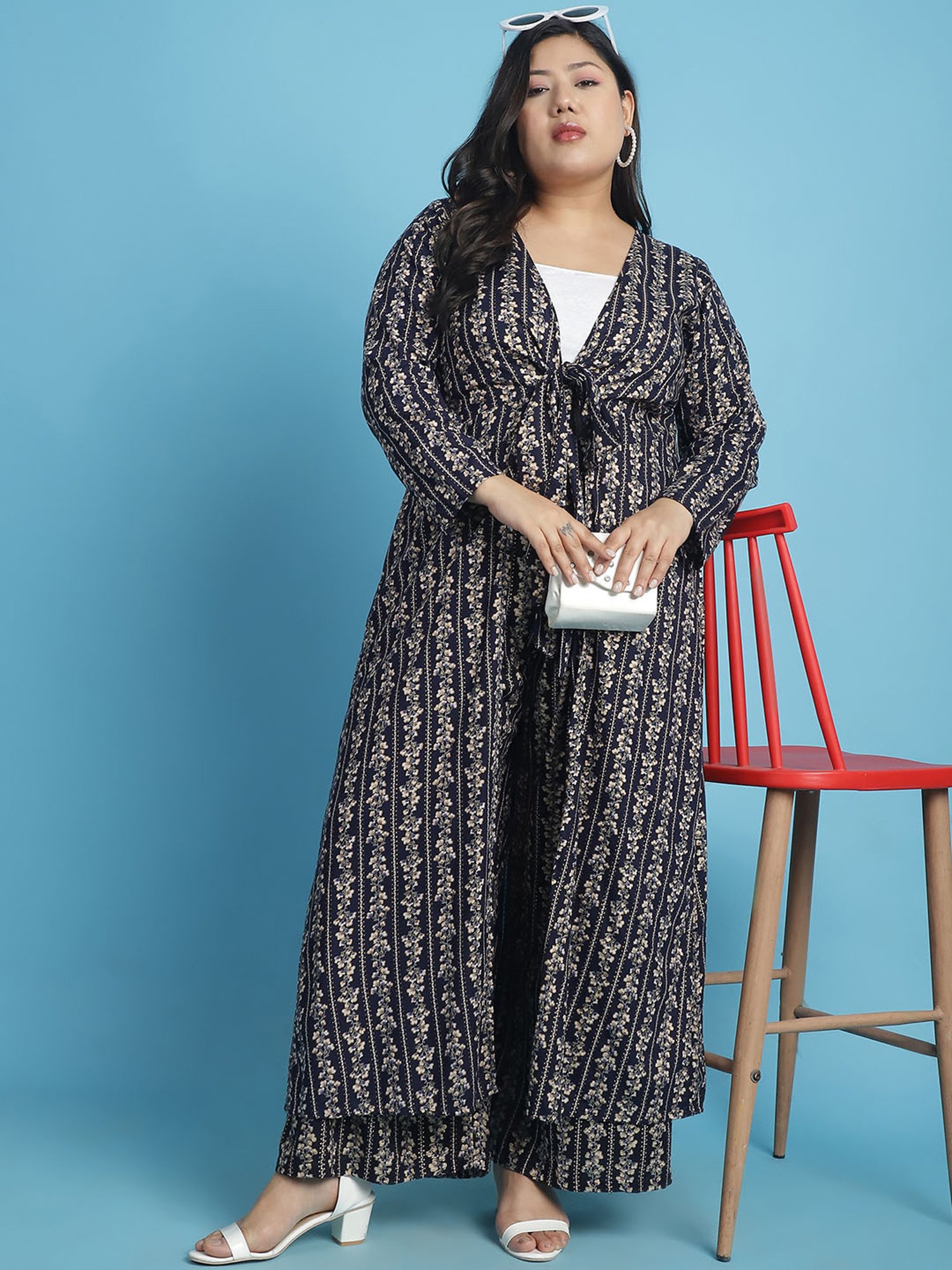 theRebelinme Navy Floral Print Long Shrug