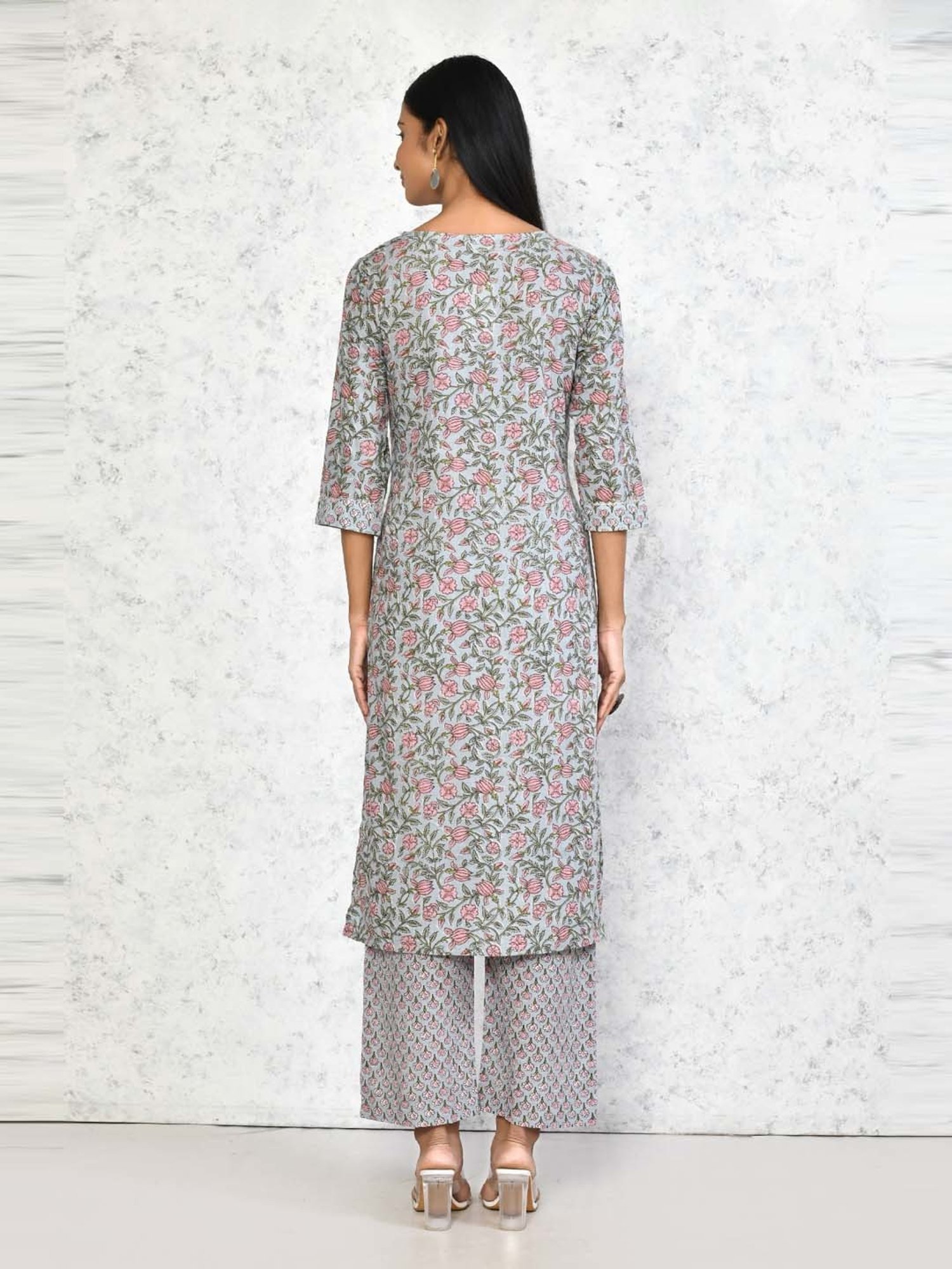 Miravan Blue Cotton Printed Kurta Palazzo Set