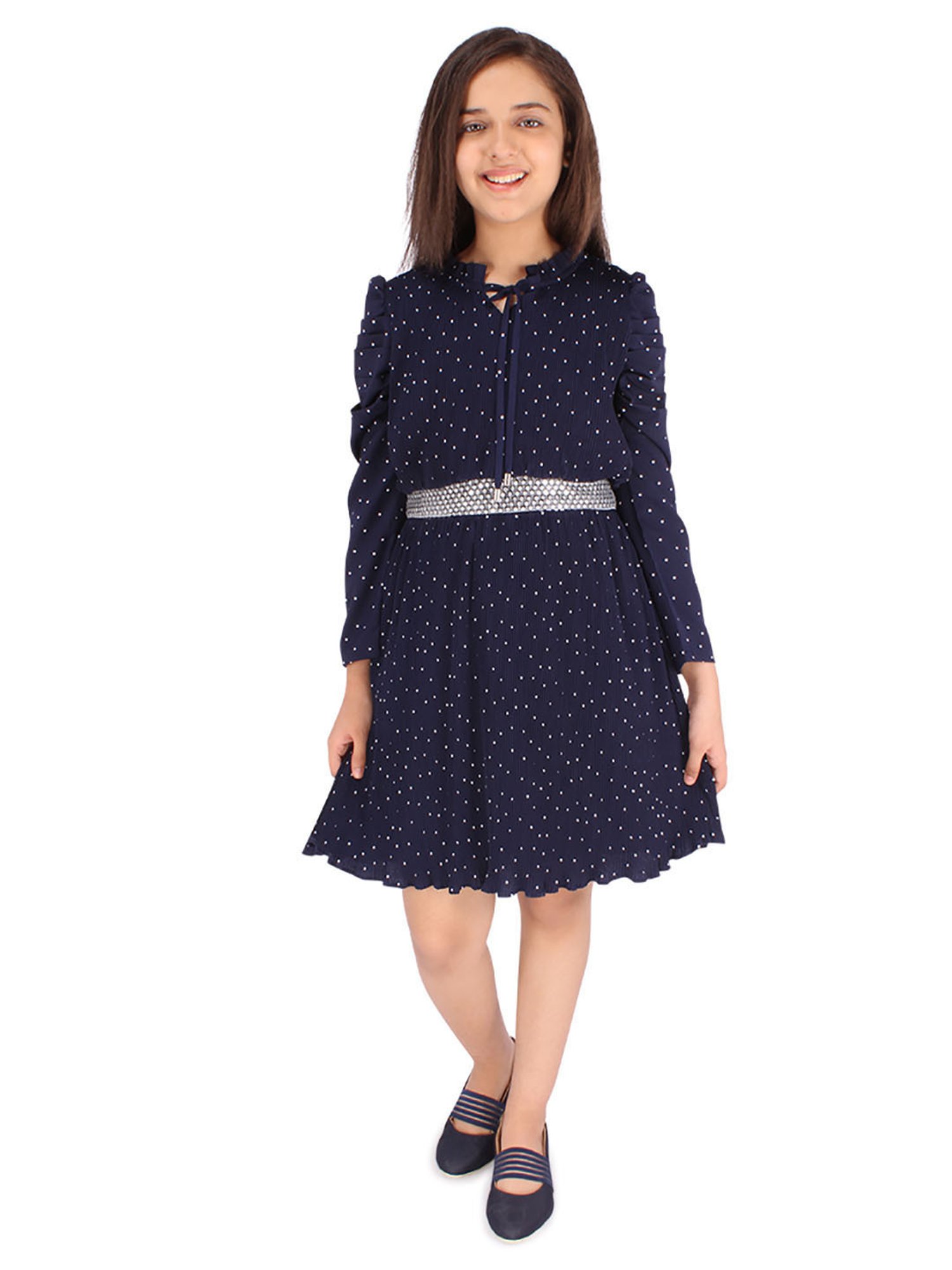 Cutecumber Kids Navy Printed Full Sleeves Dress