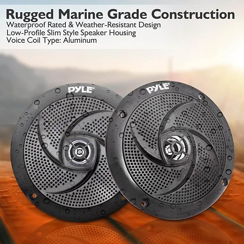 Waterproof Rated Marine Speakers - 4'' 2 Way Off-Road Vehicles & Weather Resistant Outdoor Audio Stereo Sound System w/ LED Lights, 100W Power, & Low Profile Slim Style, Pair, Black-  PLMRS43BL