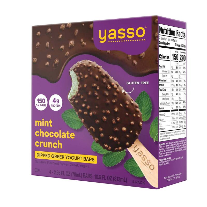 Yasso Frozen Greek Yogurt Indulgent Mint Dark Chocolate Crunch - 4ct