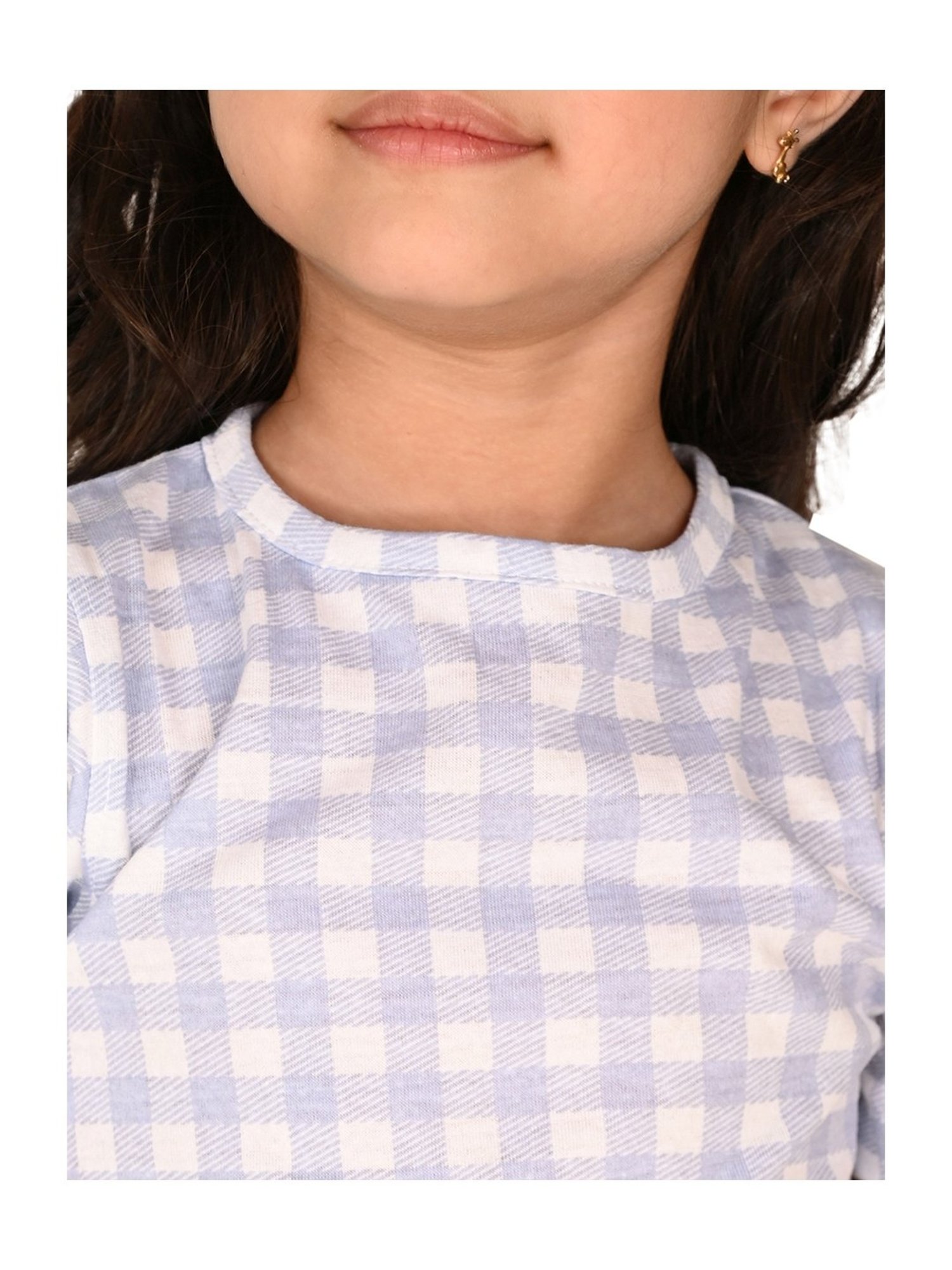 LilPicks Kids White & Blue Cotton Chequered Dress