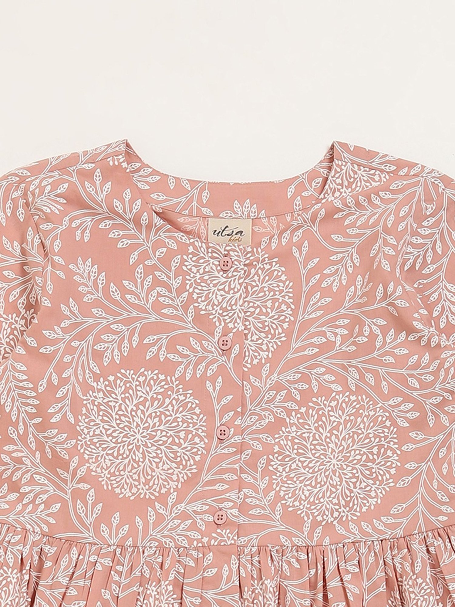 Utsa Kids by Westside Dull Pink Floral Design A-Line Cotton Dress