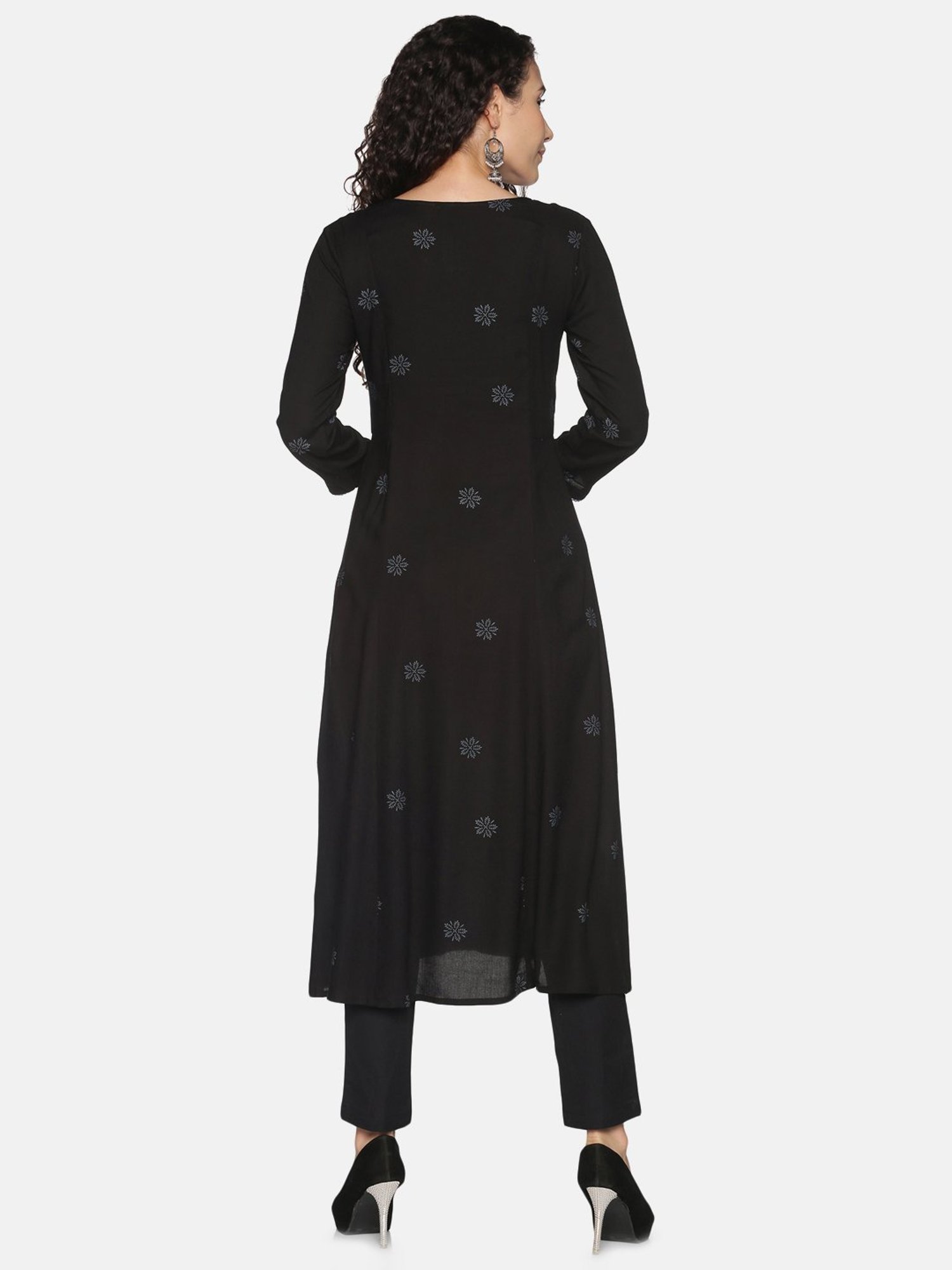 Saffron Threads Black Embroidered A Line Kurta