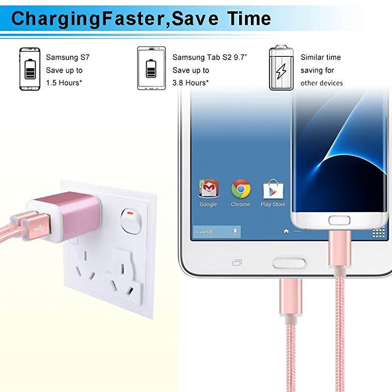 Wall Charger Micro USB Cable  21A Dual Port USB Wall Charger Plug Charging Cube Brick with 2Pack 6ft Micro USB Cable Charger for Samsung Galaxy S6 S7 Edge M10 J3 J7 LG G3 G4 K20 K30 Plus