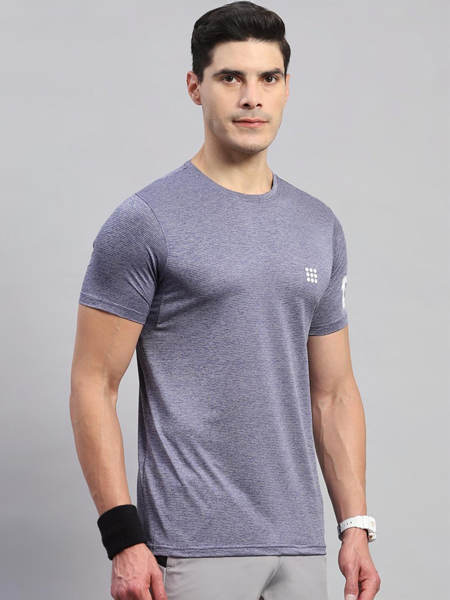 Rock.it Blue Regular Fit Self Pattern T-Shirt