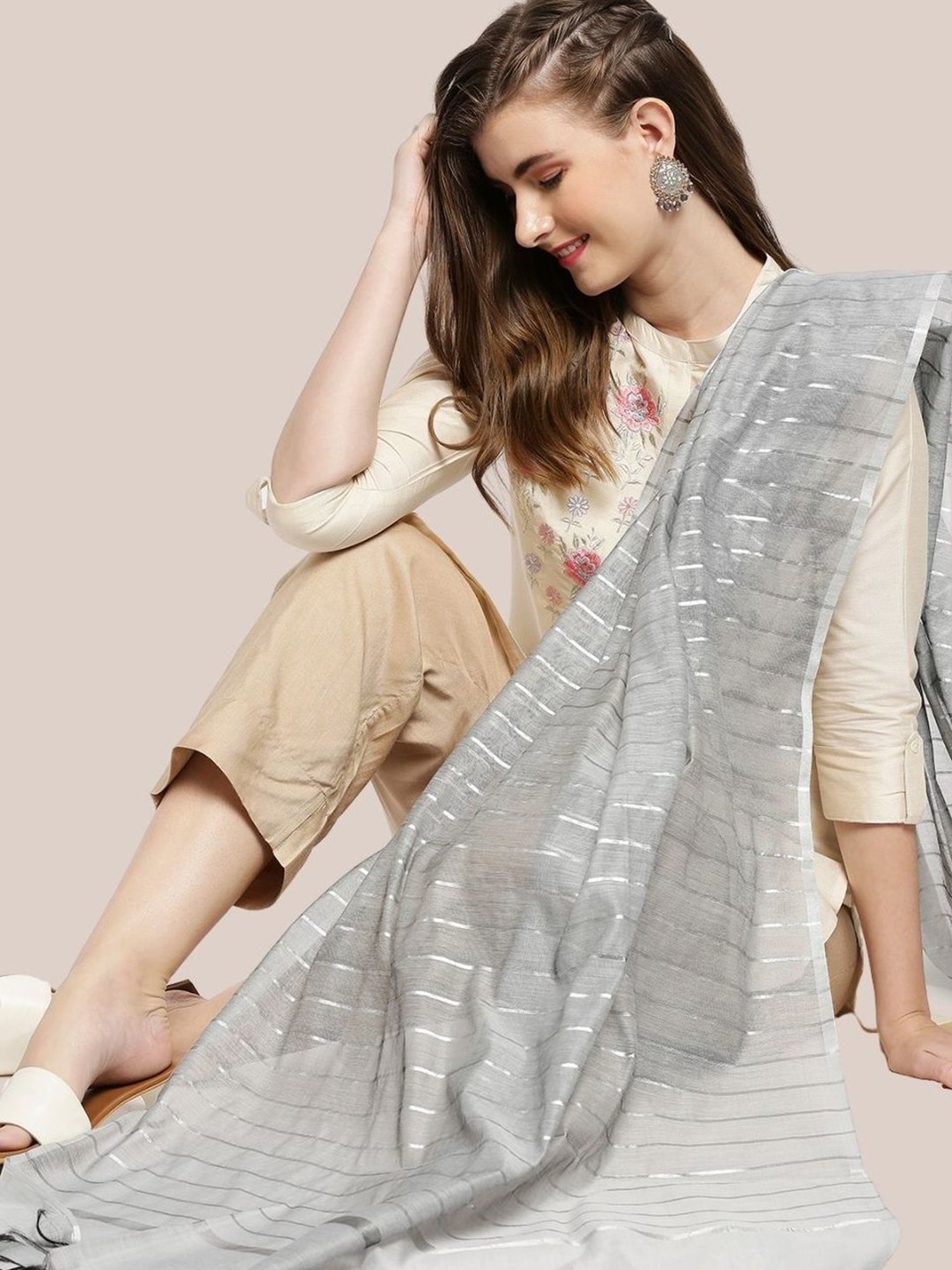 Dupatta Bazaar Silver Striped Dupatta