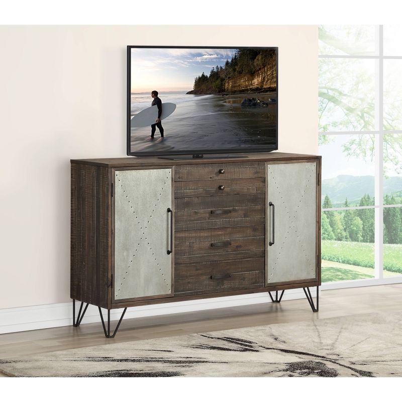 Isabelle 2 Door 5 Drawer Credenza Brown - Treasure Trove Accents