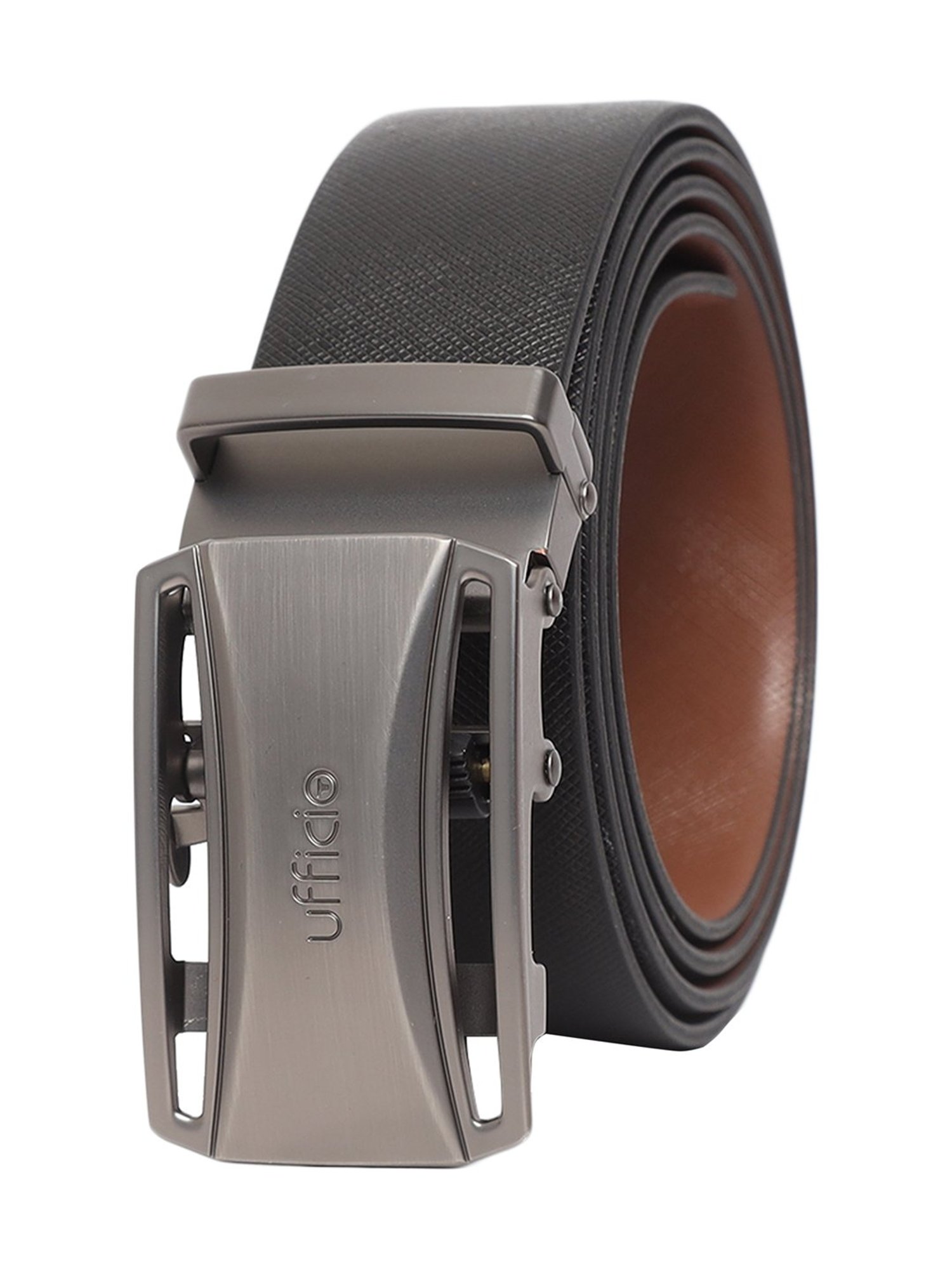 BELWABA Black Textured Formal Leather Belt for Men