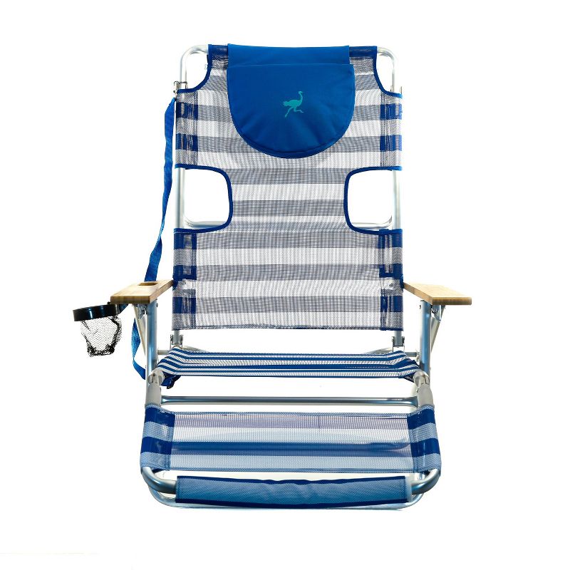 Ostrich 3-N-1 Lightweight Comfortable Aluminum Multi-Position Relaxing Reclining Beach Chair, Striped (2 Pack)