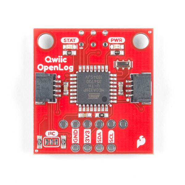 SparkFun Qwiic OpenLog Open-source datalogging Board Works over I2C Supports microSD FAT16/32 cards up to 32GB Configurable baud rates up to 115200bps Preprogrammed ATmega328 with Optiboot bootloader
