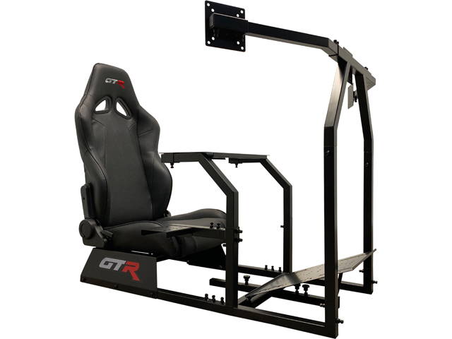 GTR Racing Simulator GTAF-BLK-S105LWHTRD - GTA-F Model (Black) Triple or Single Monitor Stand with White/Red Adjustable Leatherette Seat, Racing Simulator Cockpit gaming chair Single Monitor Stand