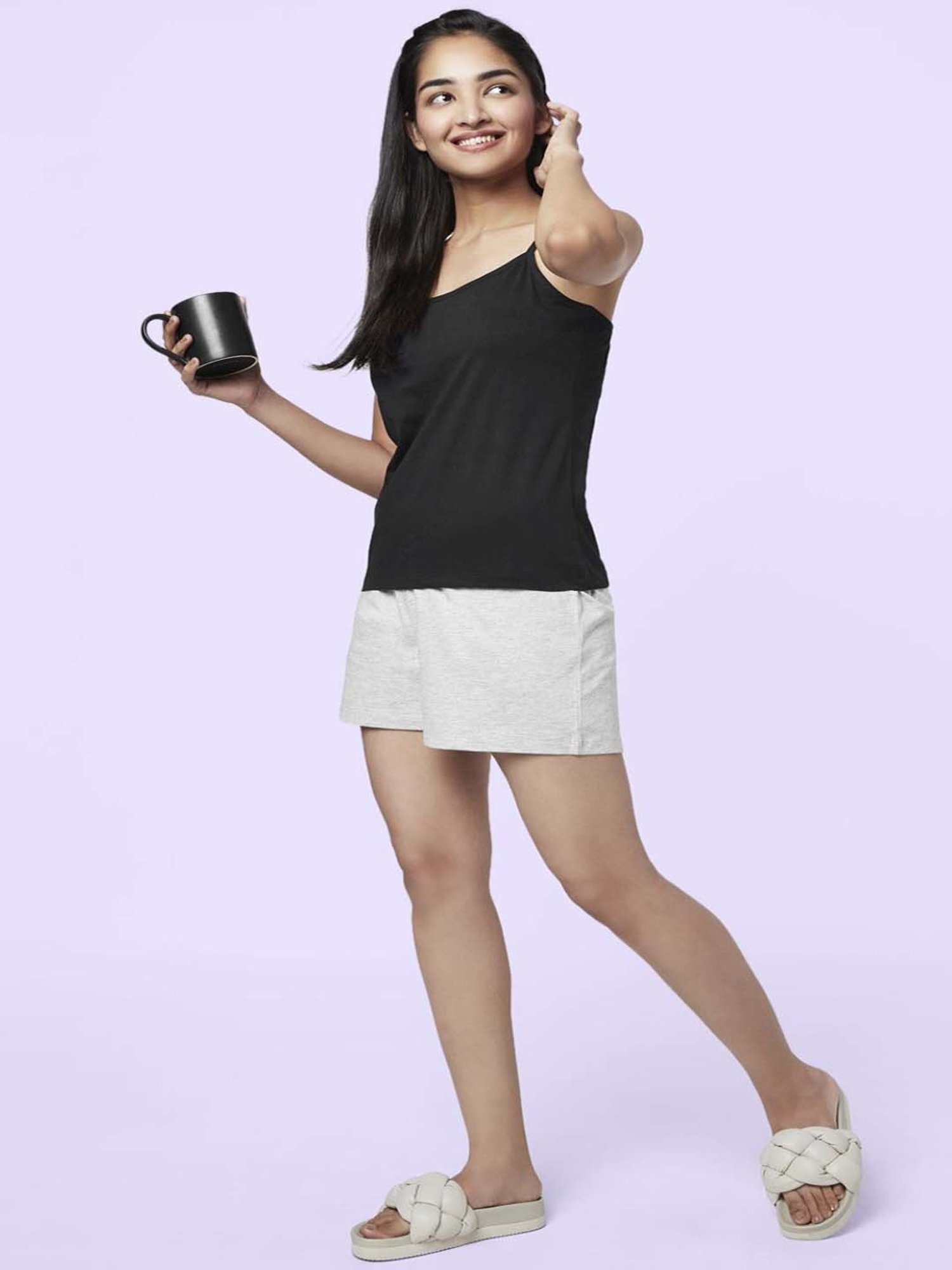 YU by Pantaloons Black & Grey Cotton Printed Camisoles - Pack Of 2