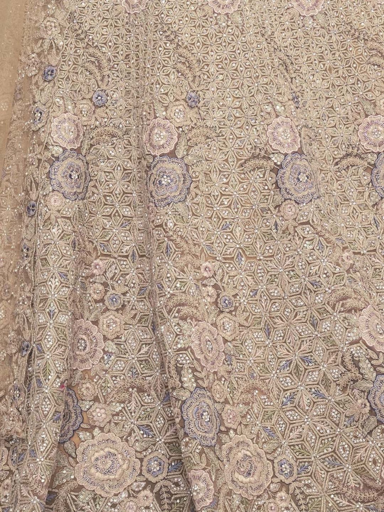 Odette Beige Embroidered Lehenga Choli Set With Dupatta