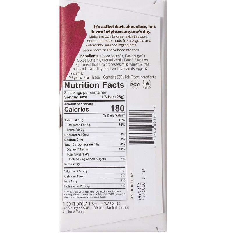 Theo Organic 85% Dark Chocolate Bar - 3oz