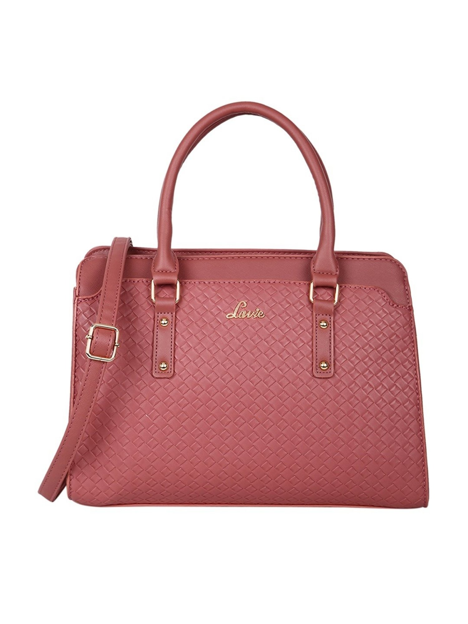 Lavie Dark Pink Synthetic Textured Handbag